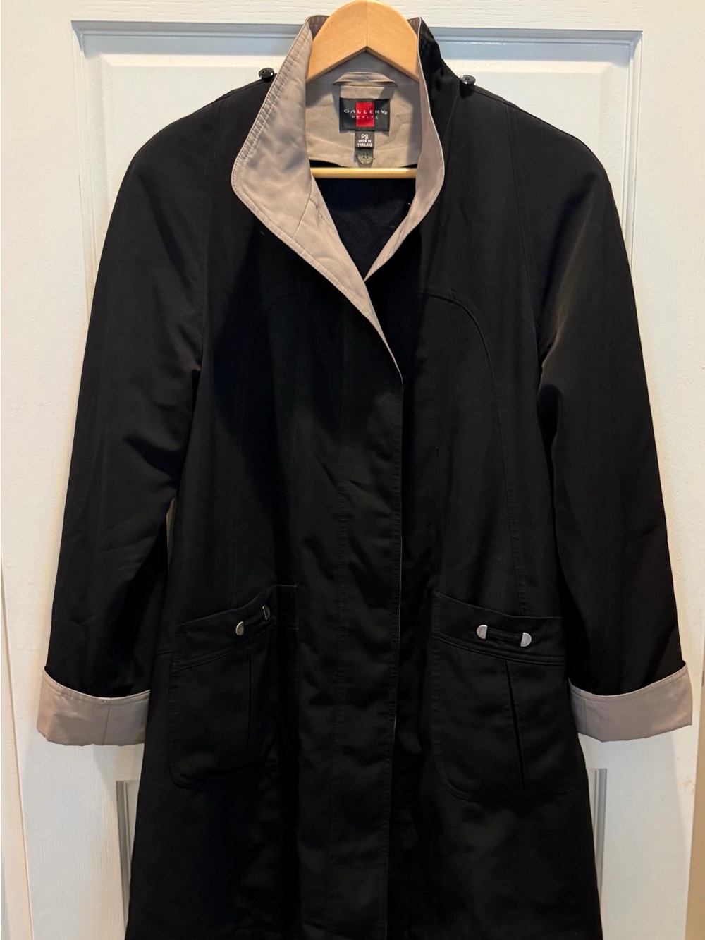 Gallery Petite Black & Tan CLASSIC TRENCH Coat Size Petite Small Long Fall Coat